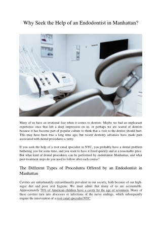 Why Seek the Help of an Endodontist in Manhattan