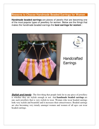Reasons to Choose Handmade Beaded Earrings for Women