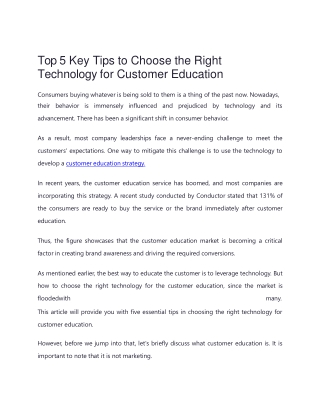 Top 5 Key Tips to Choose the Right Technology for Customer Education