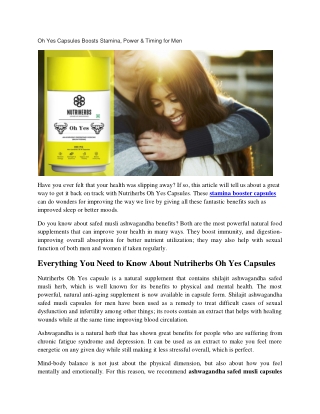 Oh Yes Capsules Boosts Stamina, Power & Timing for Men
