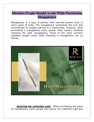 Mistakes People Should Avoid While Purchasing Mangalsutra