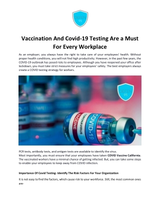 Vaccination And Covid-19 Testing Are a Must For Every Workplace