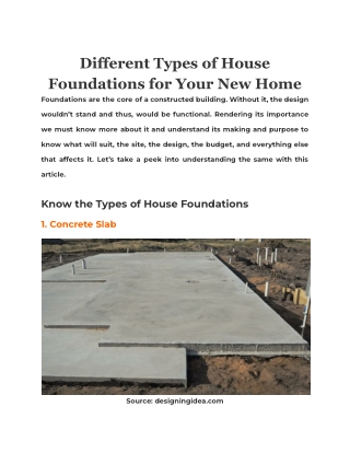 Different Types of House Foundations for Your New Home