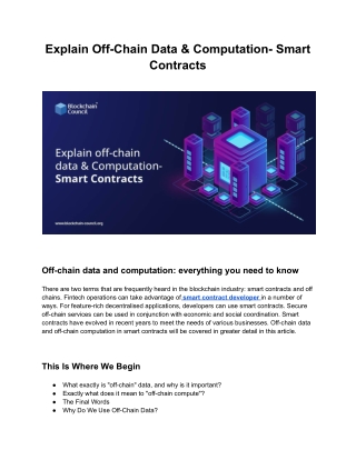 Explain Off-Chain Data & Computation- Smart Contracts
