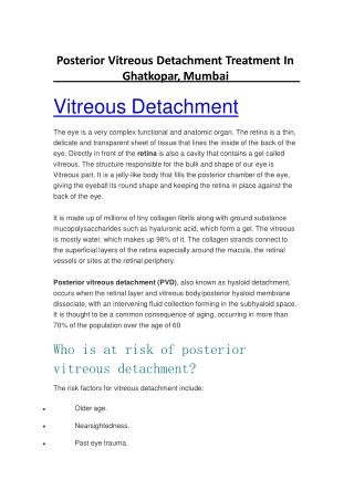 Posterior Vitreous Detachment Treatment In Ghatkopar Mumbai
