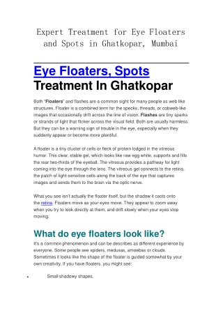 Expert Treatment for Eye Floaters and Spots in Ghatkopar, Mumbai