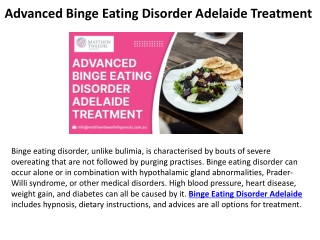 Advanced Binge Eating Disorder Adelaide Treatment