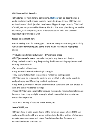 HDPE Jars and it’s Benefits