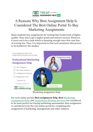 6 Reasons Why Best Assignment Help Is Considered The Best Online Portal To Buy Marketing