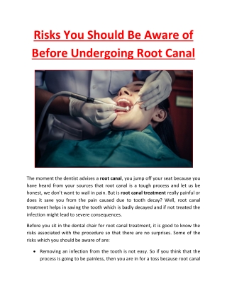 Risks You Should Be Aware of Before Undergoing Root Canal