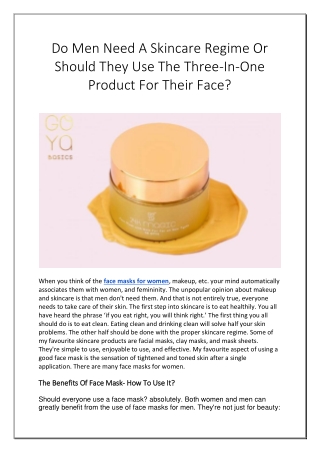 Do Men Need A Skincare Regime Or Should They Use The Three-In-One Product?