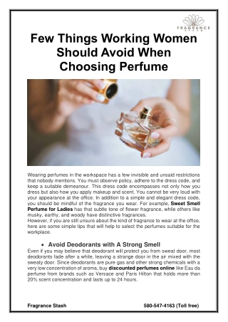 Few Things Working Women Should Avoid When Choosing Perfume
