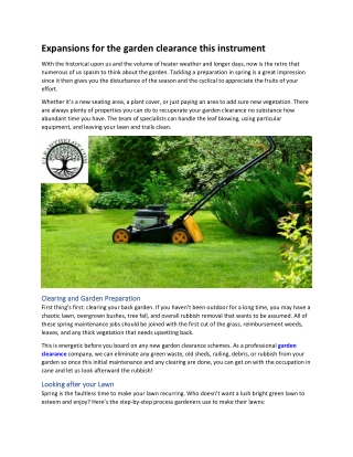 Expansions for the garden clearance this instrument
