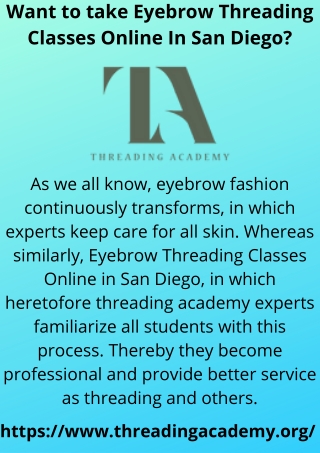 Want to take Eyebrow Threading Classes Online In San Diego