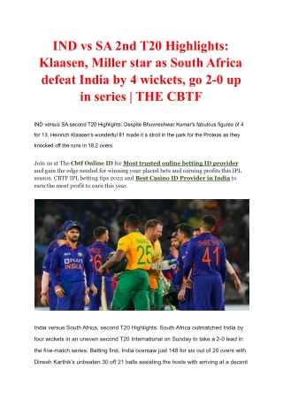 IND vs SA 2nd T20 Highlights_ Klaasen, Miller star as South Africa defeat India by 4 wickets, go 2-0 up in series