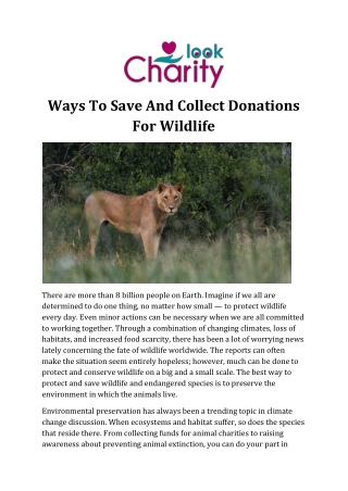 Ways To Save And Collect Donations For Wildlife