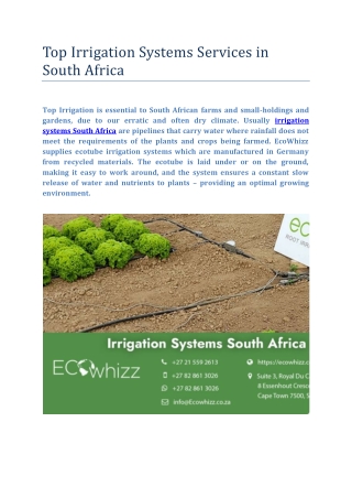 Top Irrigation Systems Services in South Africa