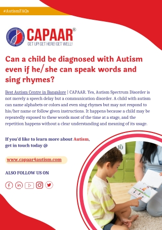 Child diagnosed with Autism | Best Autism Centre in Bangalore | CAPAAR