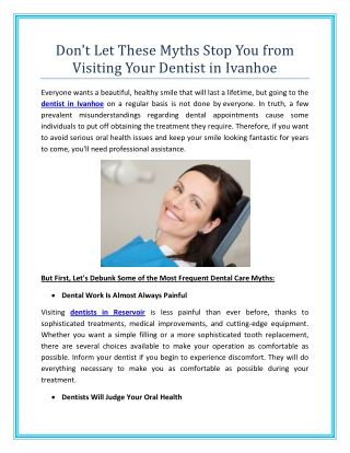 Do Not Let These Myths Stop You from Visiting Your Dentist in Ivanhoe