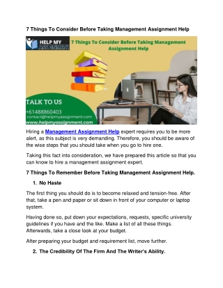 7 Things To Consider Before Taking Management Assignment HelP