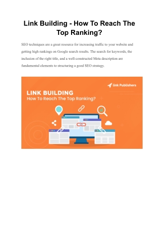 Link Building - How To Reach The Top Ranking