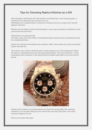 Tips for Choosing Replica Watches as a Gift