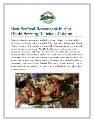 Best Seafood Restaurant in Abu Dhabi Serving Delicious Cuisine