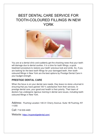 BEST DENTAL CARE SERVICE FOR TOOTH-COLOURED FILLINGS IN NEW YORK