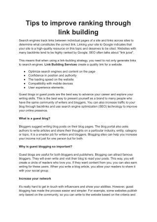 Tips to improve ranking through link building