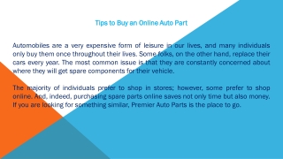 Tips to Buy an Online Auto Part