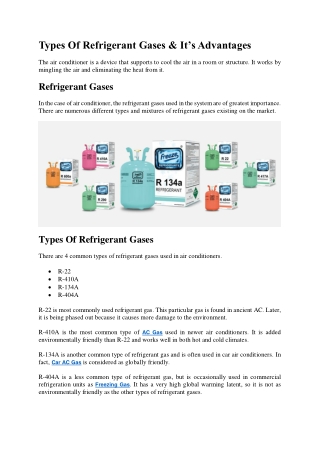Types Of Refrigerant Gases