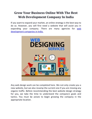 Grow Your Business Online With The Best Web Development Company In India