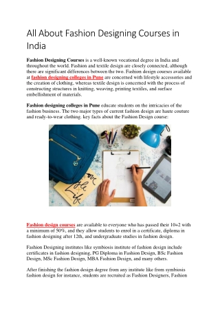 All About Fashion Designing Courses in India