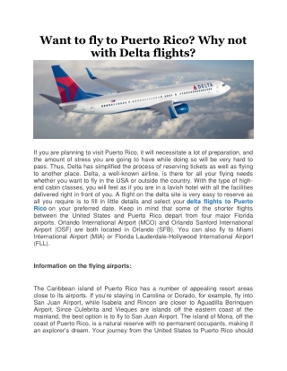 Want to fly to Puerto Rico Why not with Delta flights