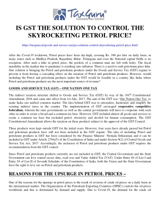 Is GST Solution to Control Skyrocketing Petrol Price?