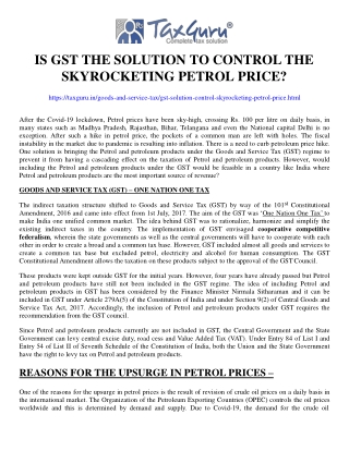 Is GST Solution to Control Skyrocketing Petrol Price?