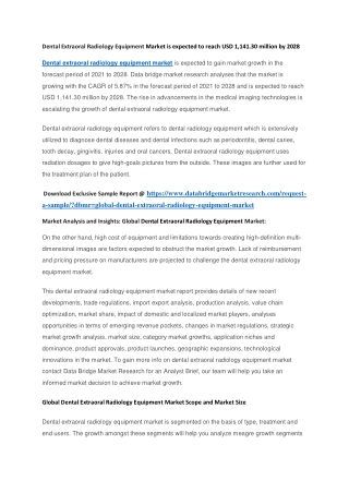 Dental Extraoral Radiology Equipment Market is expected to reach USD 1,141.30 million by 2028