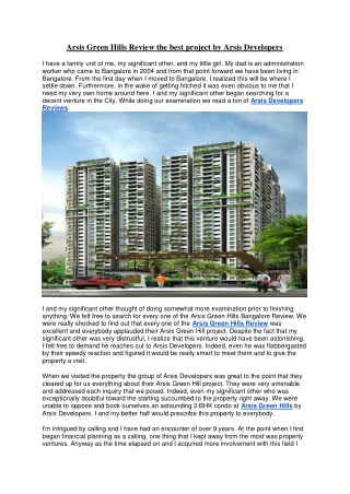 Arsis Green Hills Review the best project by Arsis Developers