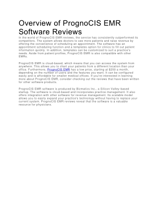 Overview of PrognoCIS EMR Software Reviews