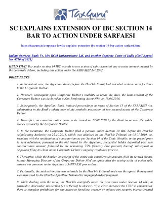 SC Explains extension of IBC section 14 Bar to action under SARFAESI
