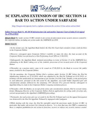 SC Explains extension of IBC section 14 Bar to action under SARFAESI