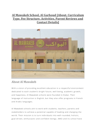 Al Mawakeb School Al Garhoud [About Curriculum Type Fee Structure Activities Parent Reviews and Contact Details