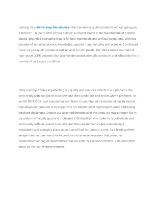 Shrink Wrap Manufacturer