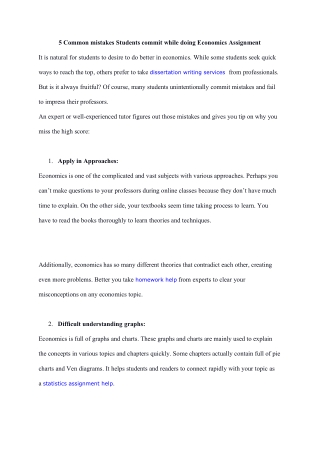 5 Common mistakes Students commit while doing Economics Assignment