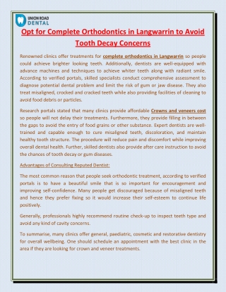 Opt for Complete Orthodontics in Langwarrin to Avoid Tooth Decay Concerns