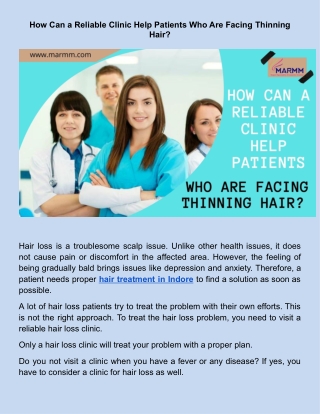 How Can a reliable clinic Help patients who are Facing Thinning Hair_.docx