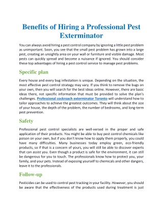 Benefits of hiring a professional pest exterminator