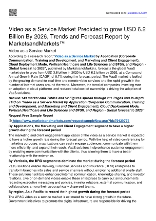 Video as a Service Market To Achieve A High CAGR Of 8.7% During Forecast Period