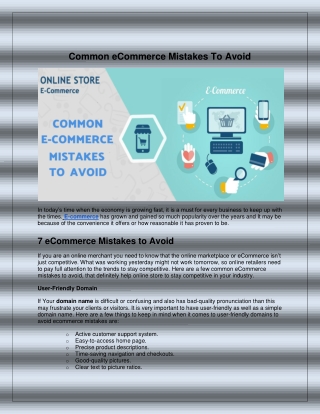 Common eCommerce Mistakes To Avoid