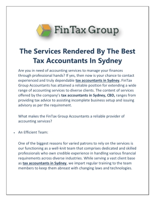The Services Rendered By The Best Tax Accountants In Sydney